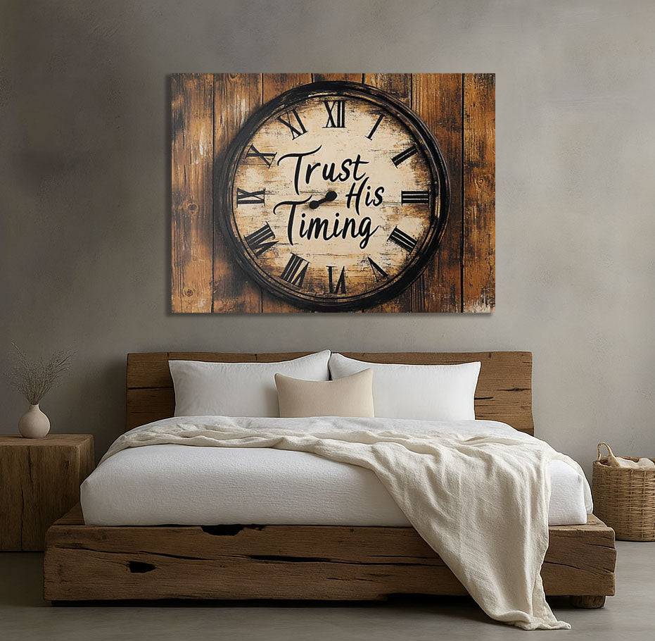 Trust His Timing Rustic Clock Wall Art