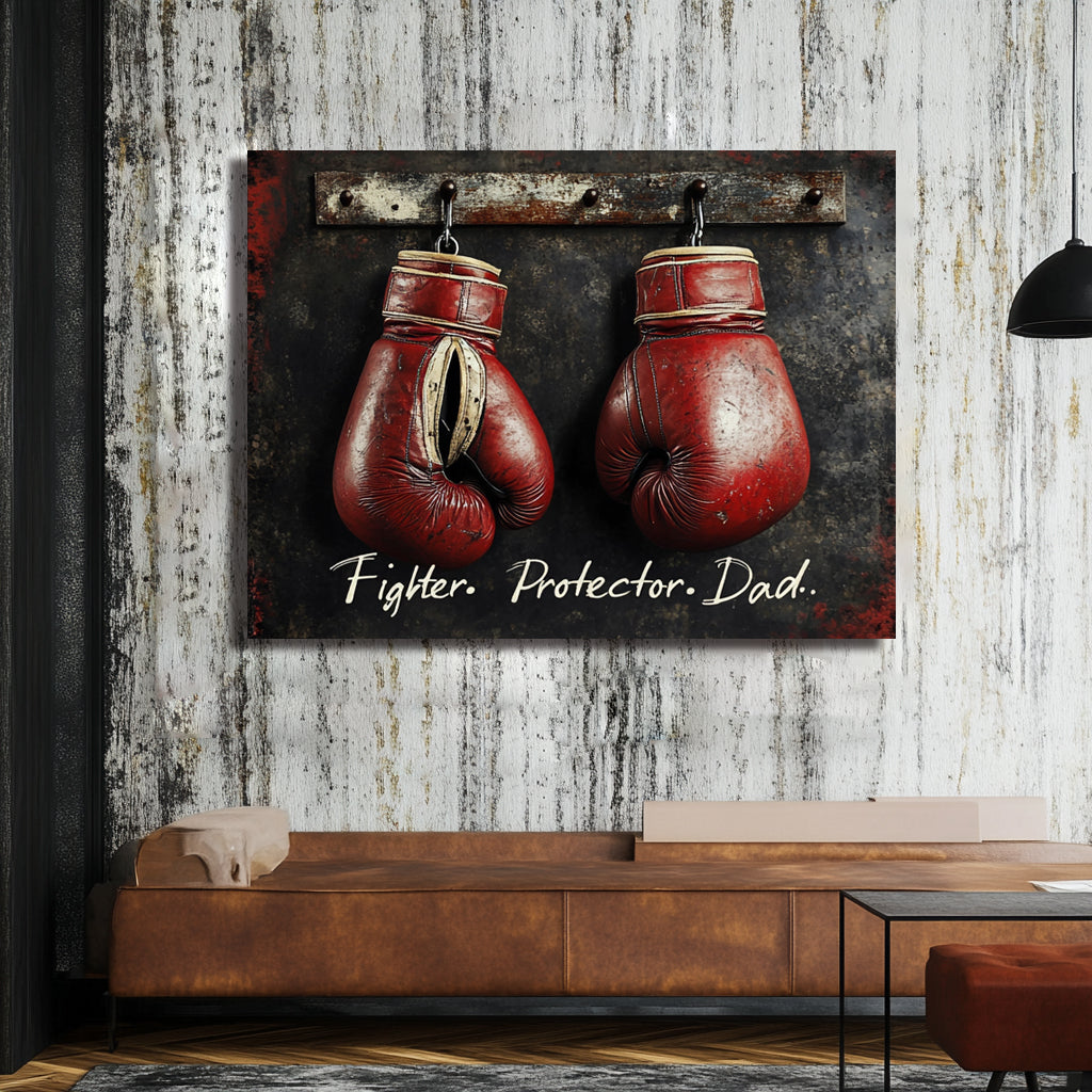 Vintage Boxing Gloves Wall Art – Tribute Canvas for Strong and Protective Dads