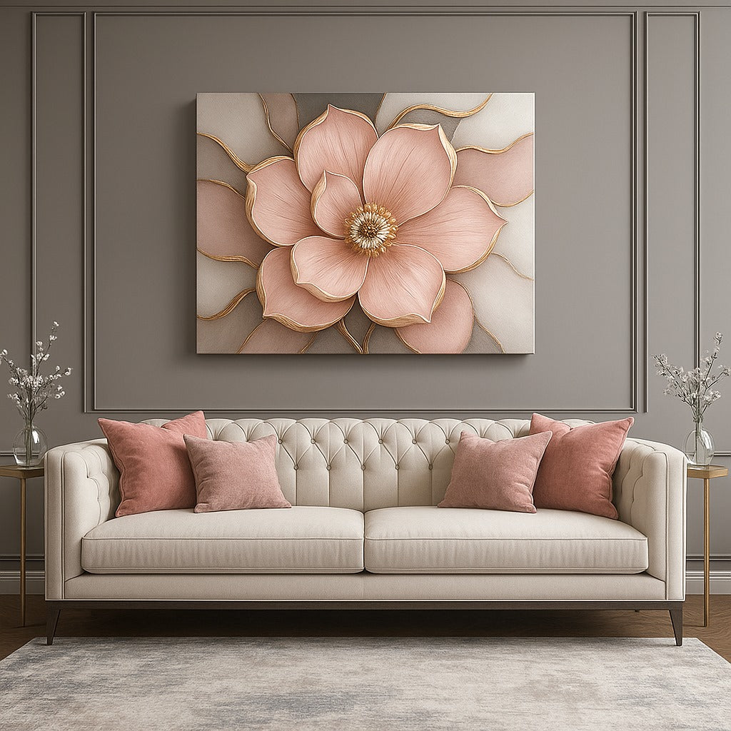 Royal Petal Radiance – Blue & Gold Floral Canvas Wall Art