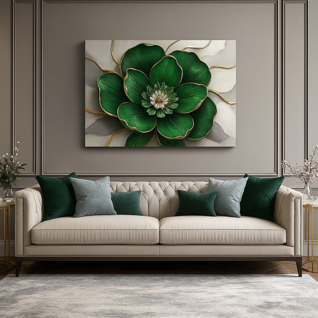 Royal Petal Radiance – Blue & Gold Floral Canvas Wall Art