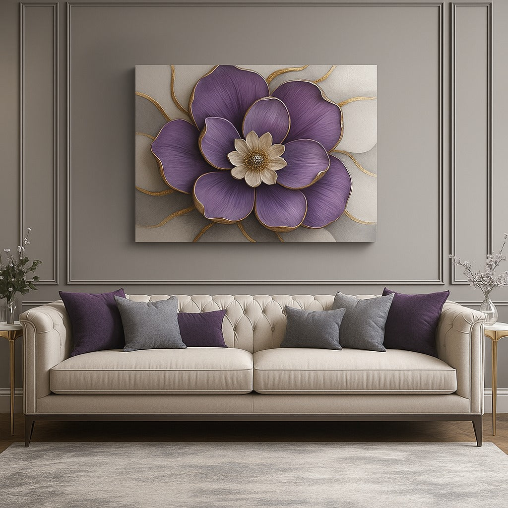 Royal Petal Radiance – Blue & Gold Floral Canvas Wall Art