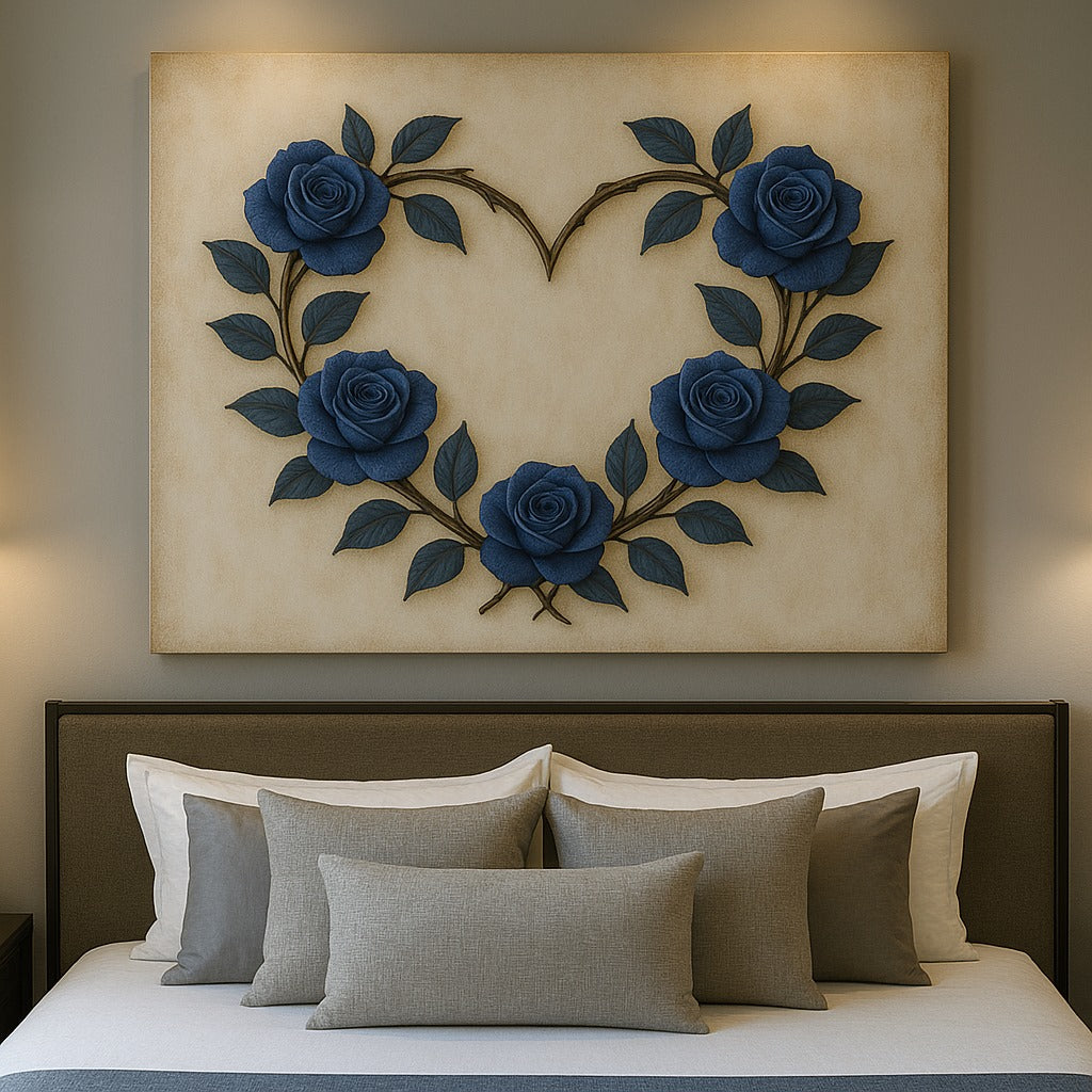 Romantic Rose Heart Wall Art – Elegant Floral Canvas for Bedroom Decor