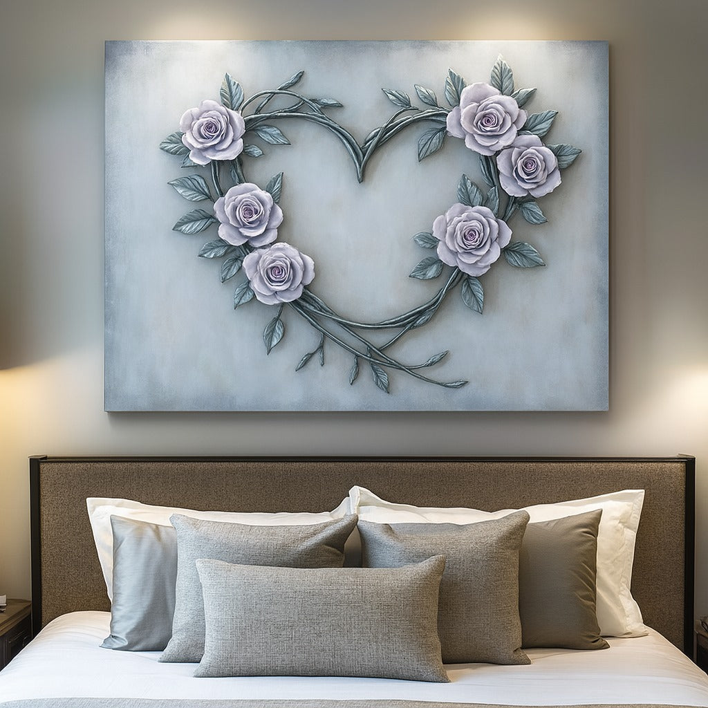 Romantic Rose Heart Wall Art – Elegant Floral Canvas for Bedroom Decor