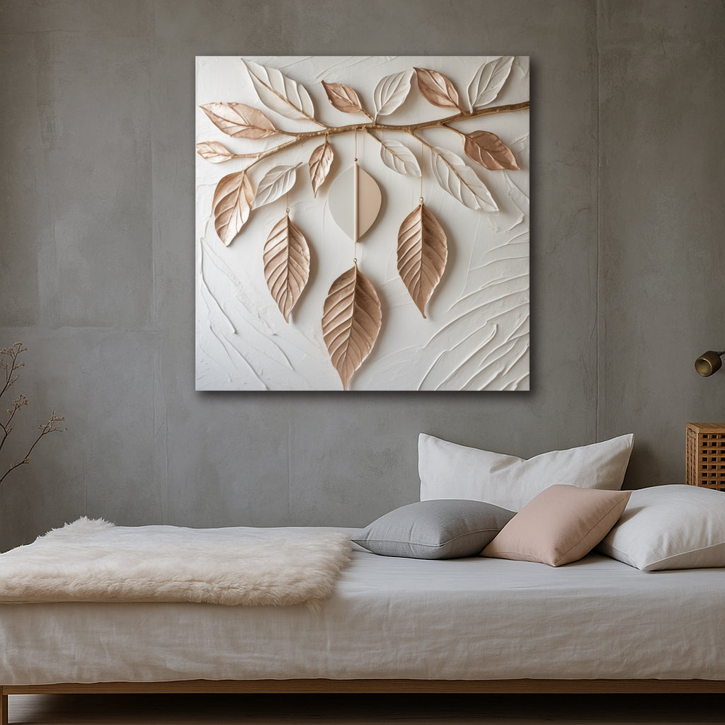 Whispers of Balance – Modern Leaf Design Neutral Canvas Print (Non-Textured)