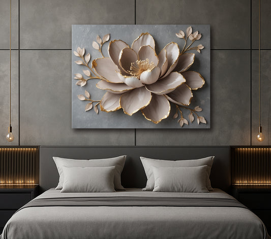 Whispers of Opulence – Neutral Floral Canvas Print (Flat, Non-Textured)