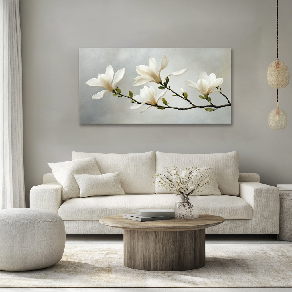 White Magnolia Serenity – Elegant Botanical Canvas Wall Art