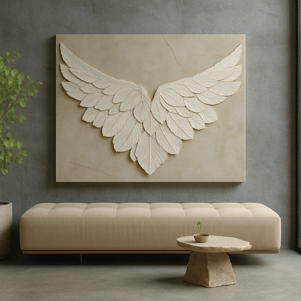 Feather Wing Wall Art – Elegant Textured Canvas for Living Room and Home Decor