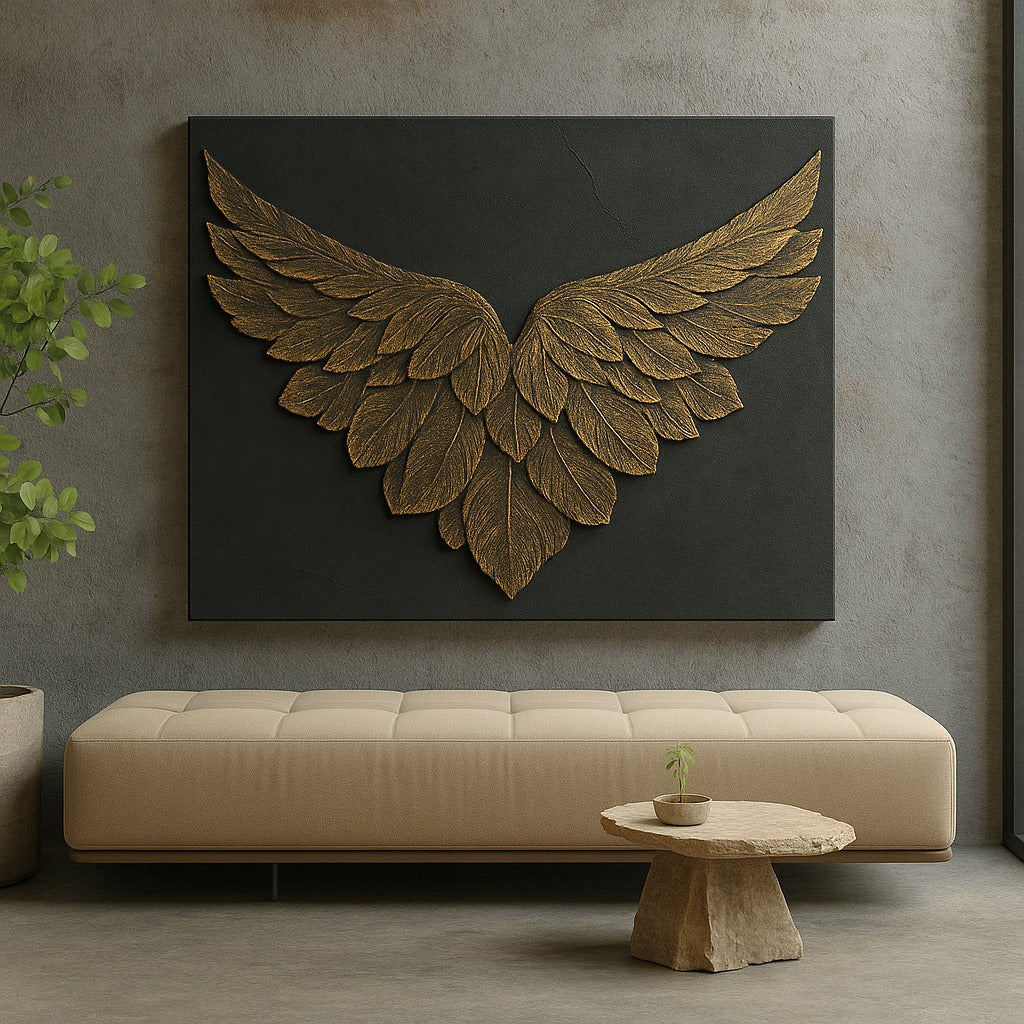 Feather Wing Wall Art – Elegant Textured Canvas for Living Room and Home Decor