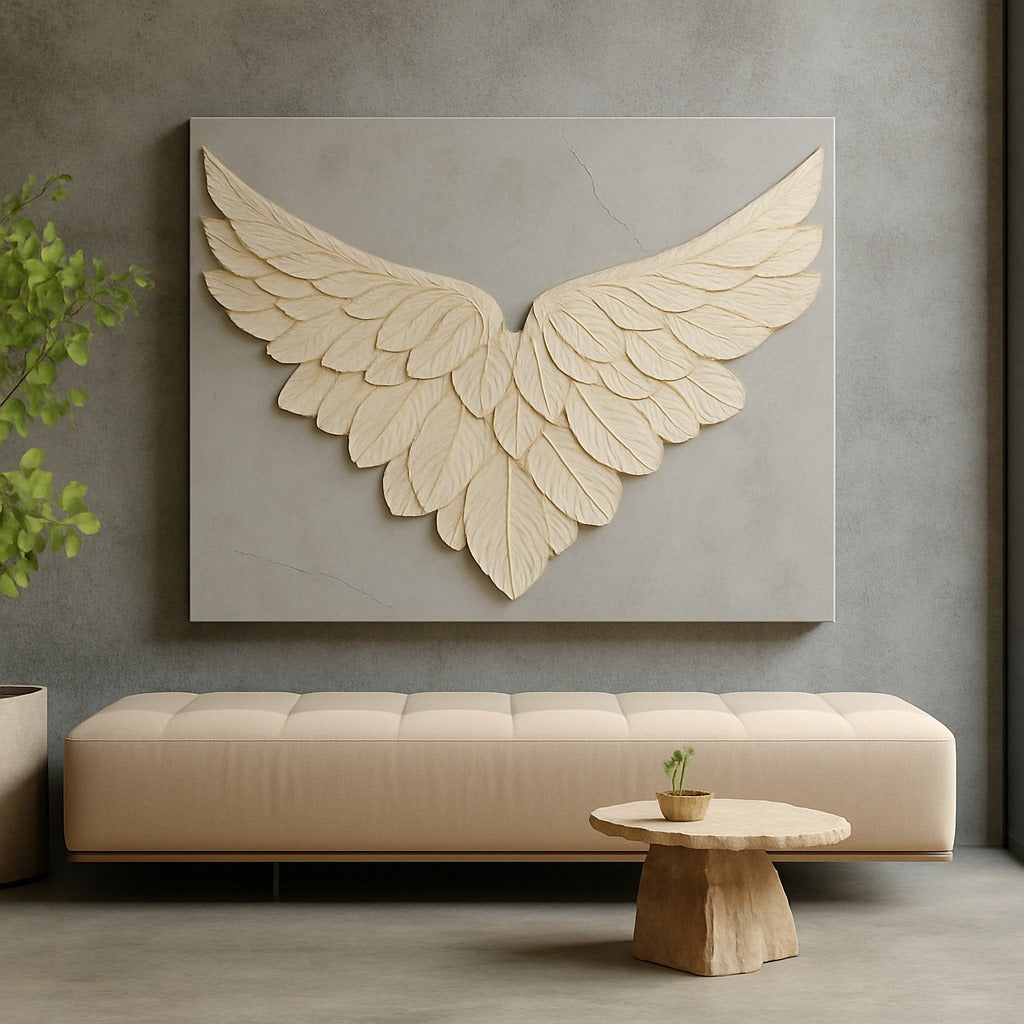Feather Wing Wall Art – Elegant Textured Canvas for Living Room and Home Decor