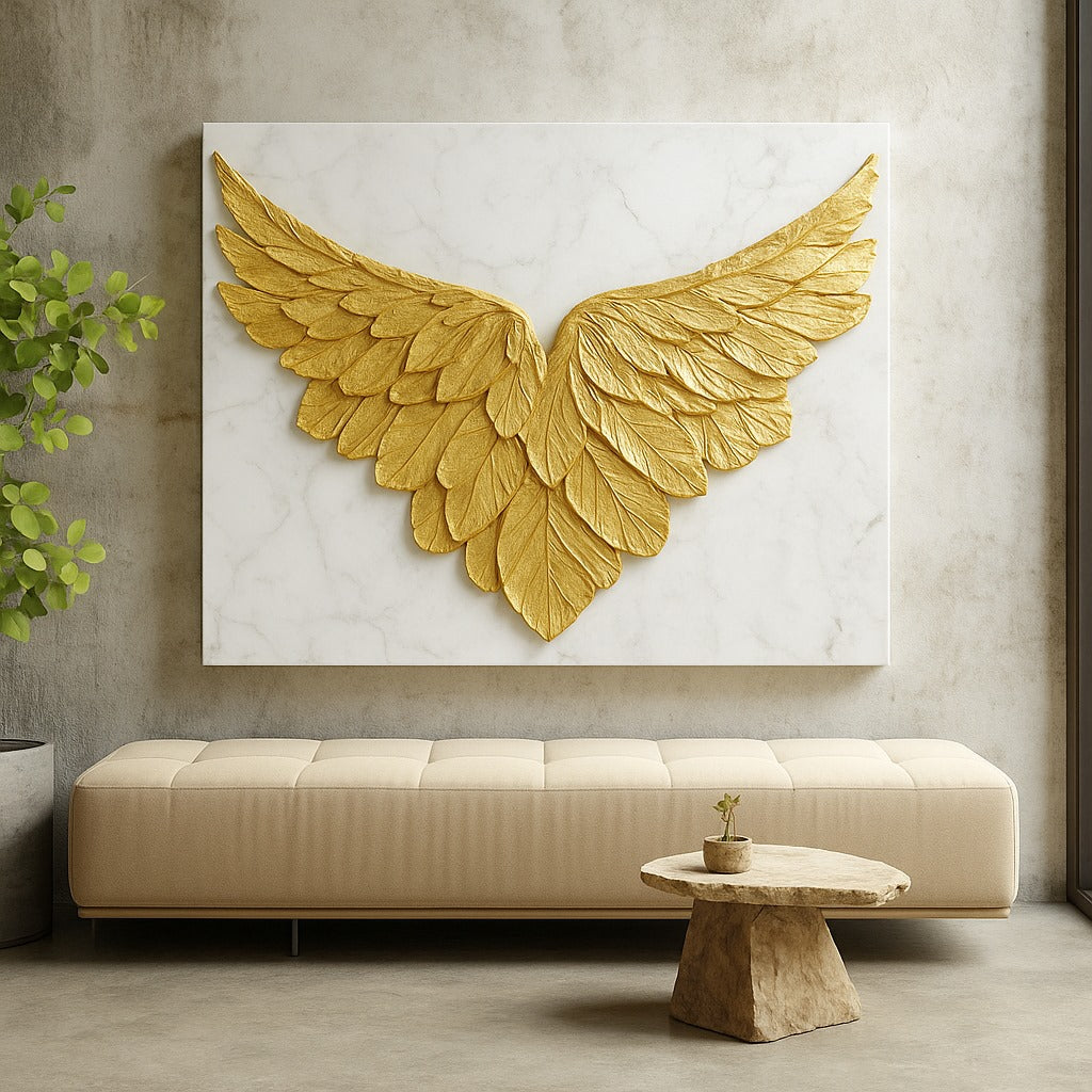 Feather Wing Wall Art – Elegant Textured Canvas for Living Room and Home Decor