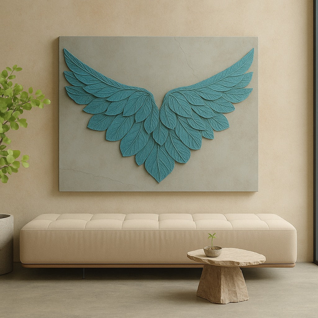 Feather Wing Wall Art – Elegant Textured Canvas for Living Room and Home Decor