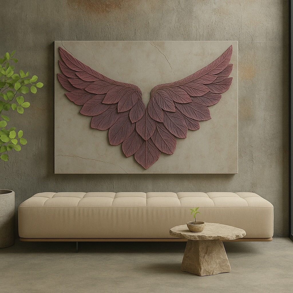 Feather Wing Wall Art – Elegant Textured Canvas for Living Room and Home Decor