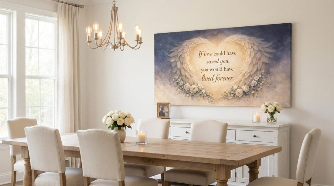 A Piece Of My Heart Lives In Heaven Memorial Wall Art - Magnolia & Gold Butterfly Canvas - Sense for Decor