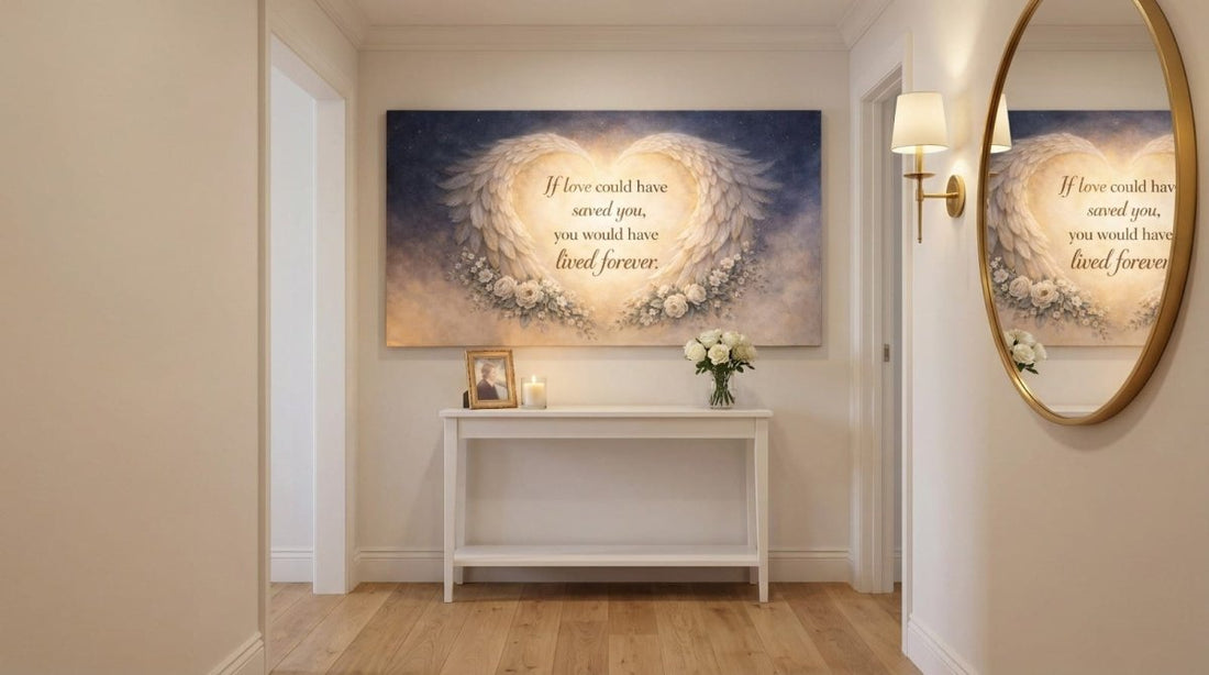 A Piece Of My Heart Lives In Heaven Memorial Wall Art - Magnolia & Gold Butterfly Canvas - Sense for Decor