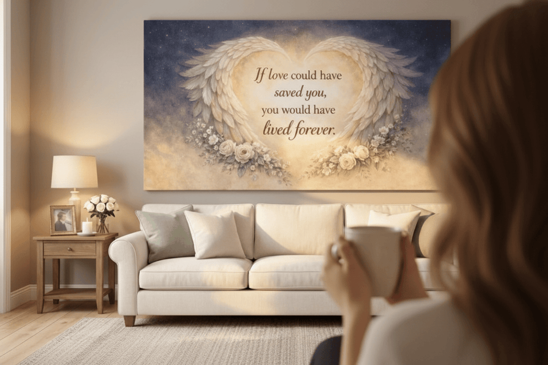 A Piece Of My Heart Lives In Heaven Memorial Wall Art - Magnolia & Gold Butterfly Canvas - Sense for Decor
