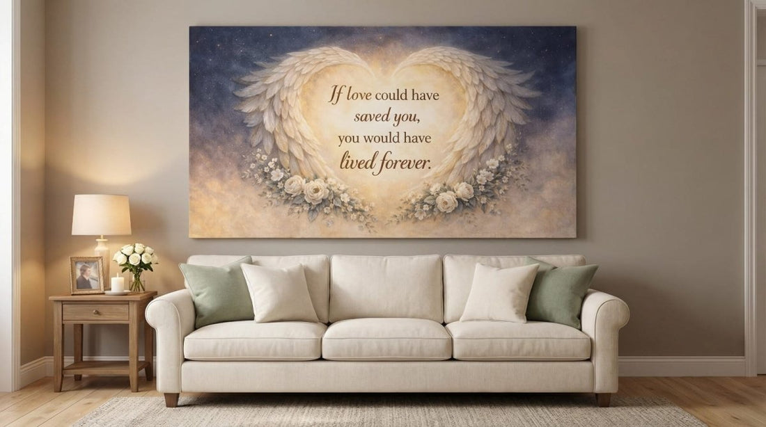 A Piece Of My Heart Lives In Heaven Memorial Wall Art - Magnolia & Gold Butterfly Canvas - Sense for Decor