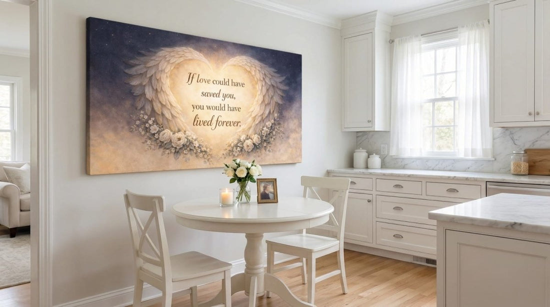 A Piece Of My Heart Lives In Heaven Memorial Wall Art - Magnolia & Gold Butterfly Canvas - Sense for Decor