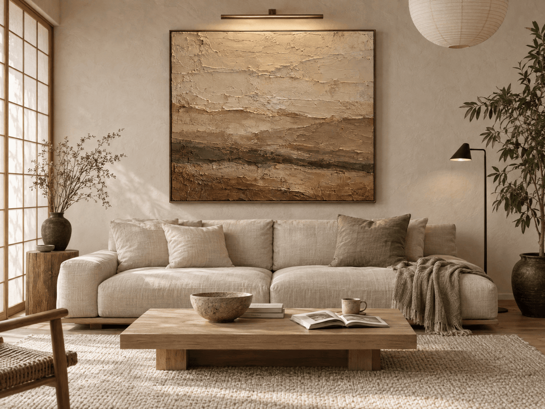 Abstract Landscape Wall Art – Oversized Terracotta and Olive Textured Look Canvas for Living Room - Sense for Decor