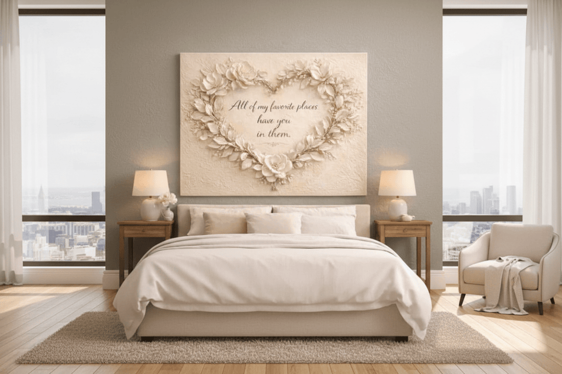 All Of My Favorite Places Floral Heart Wall Art - 3D White Magnolia Canvas with Gold Leaf Accents - Sense for Decor