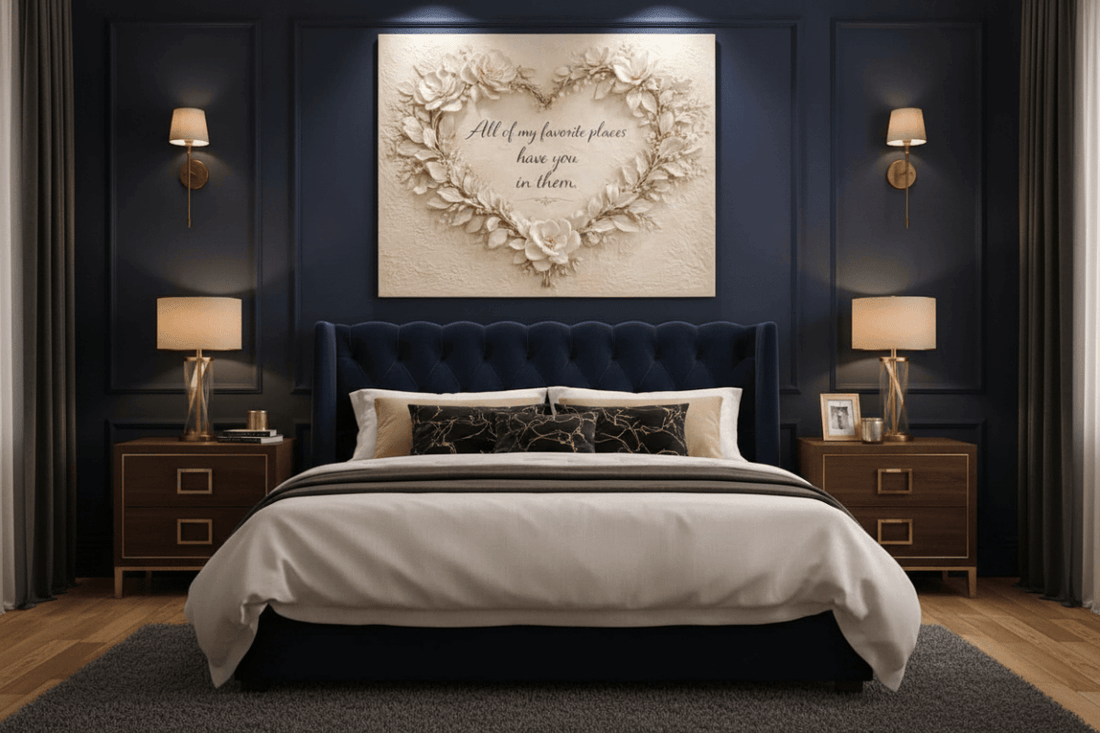 All Of My Favorite Places Floral Heart Wall Art - 3D White Magnolia Canvas with Gold Leaf Accents - Sense for Decor