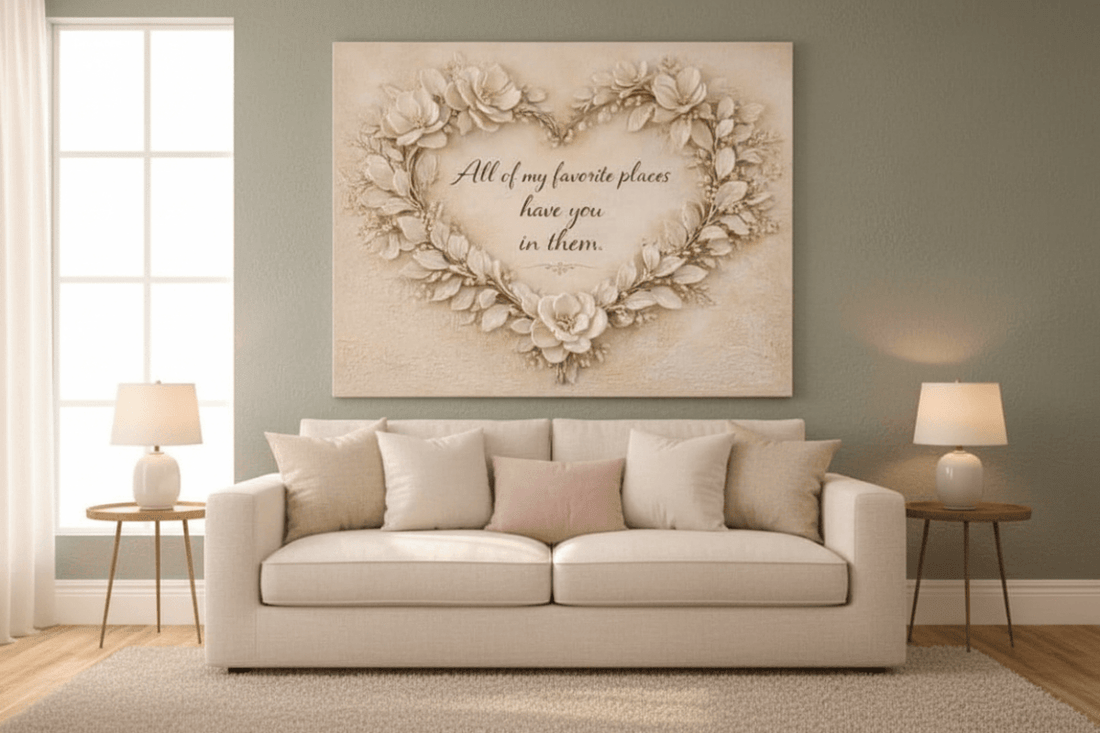 All Of My Favorite Places Floral Heart Wall Art - 3D White Magnolia Canvas with Gold Leaf Accents - Sense for Decor