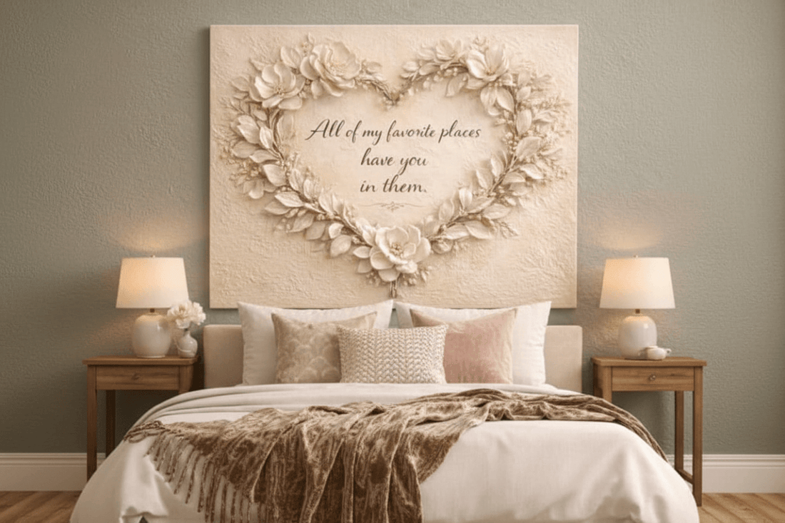 All Of My Favorite Places Floral Heart Wall Art - 3D White Magnolia Canvas with Gold Leaf Accents - Sense for Decor