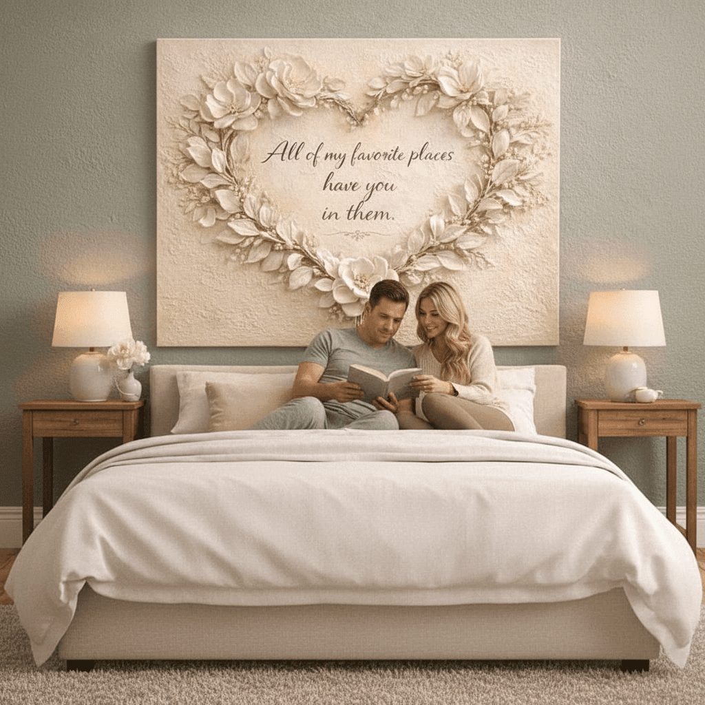 All Of My Favorite Places Floral Heart Wall Art - 3D White Magnolia Canvas with Gold Leaf Accents - Sense for Decor