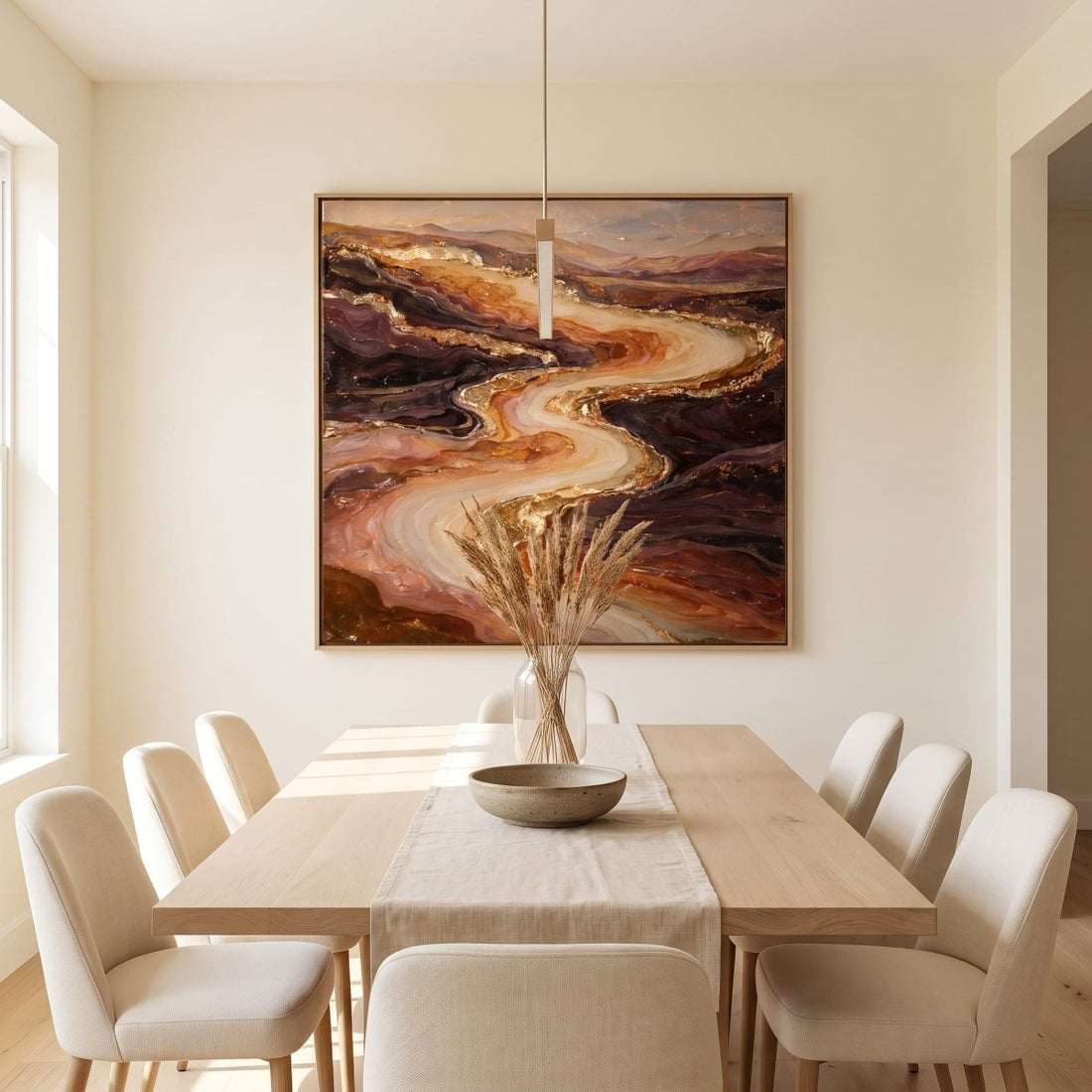 Amber and Rust Wall Art – Oversized Abstract River Textured Look Canvas for Living Room - Sense for Decor