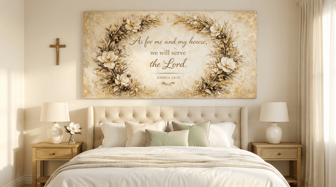 As For Me And My House Wall Art - 3D White Magnolia Scripture Canvas with Gold Leaf - Sense for Decor