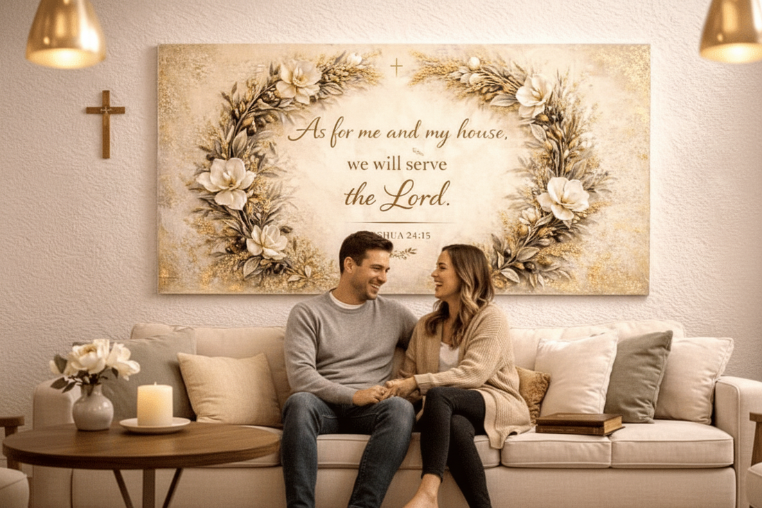 As For Me And My House Wall Art - 3D White Magnolia Scripture Canvas with Gold Leaf - Sense for Decor