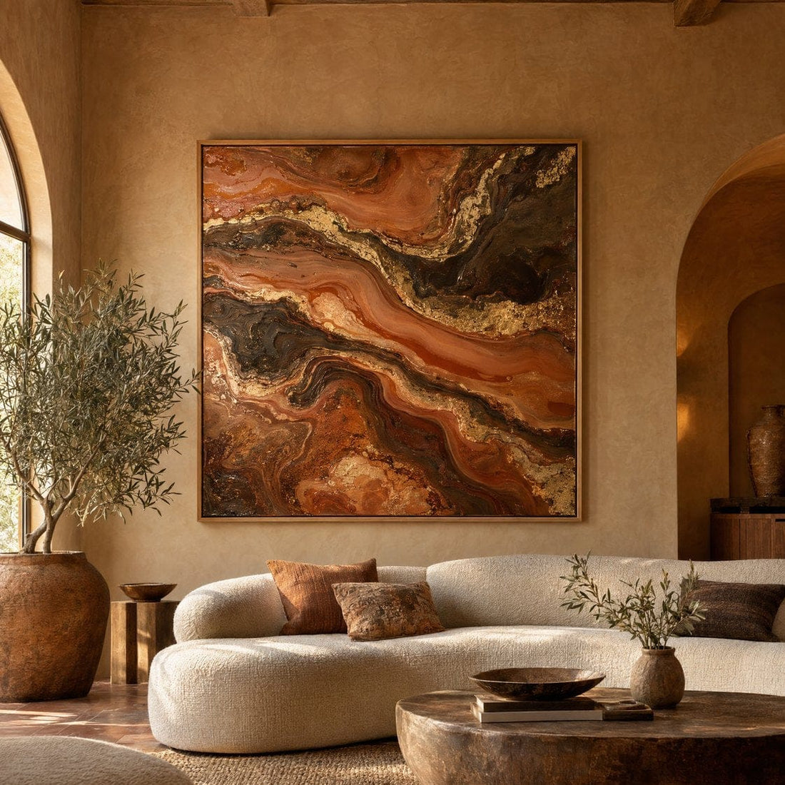 Copper canyon abstract river canvas in a living room