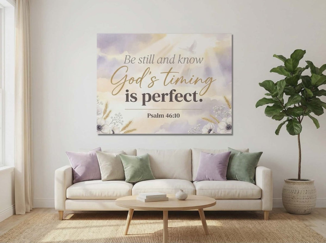 Be Still and Know God’s Timing is Perfect Wall Art – Psalm 46:10 Christian Canvas Print, Faith Encouragement Wall Decor - Sense for Decor