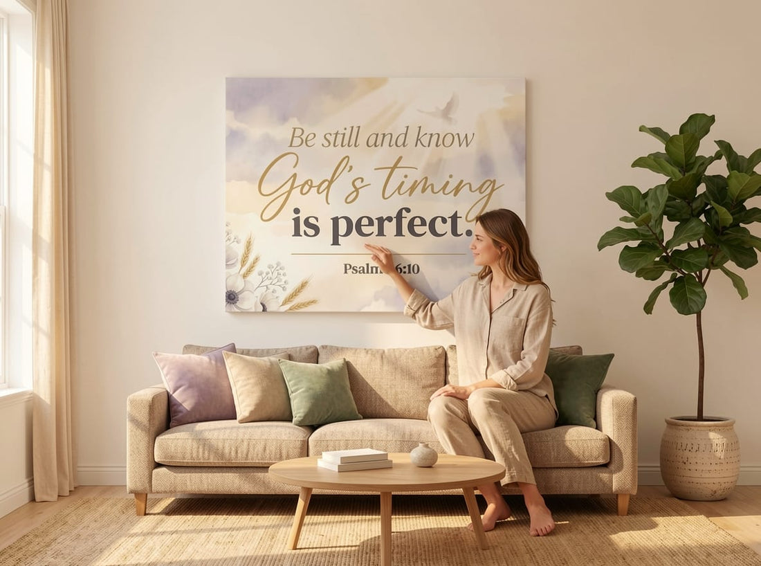 Be Still and Know God’s Timing is Perfect Wall Art – Psalm 46:10 Christian Canvas Print, Faith Encouragement Wall Decor - Sense for Decor