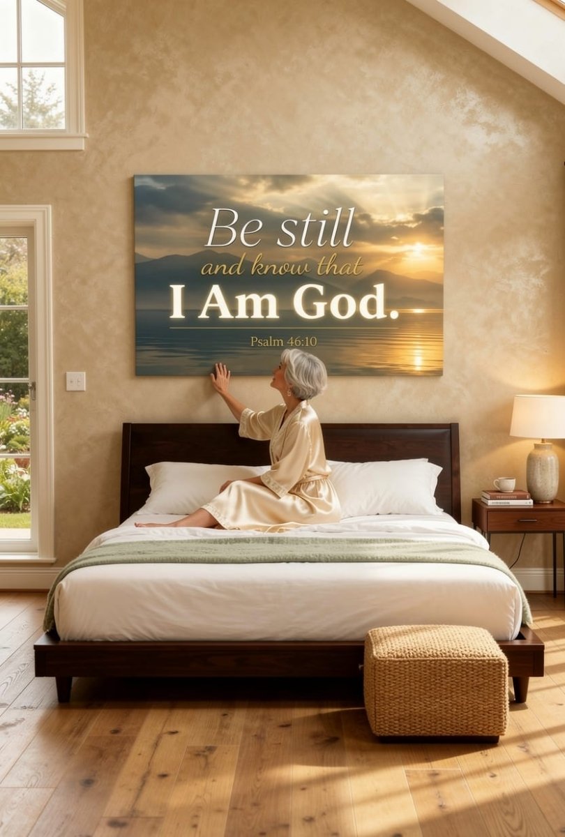 Be Still and Know That I Am God Wall Art – Psalm 46:10 Christian Canvas Print, Faith and Peace Scripture Wall Decor - Sense for Decor
