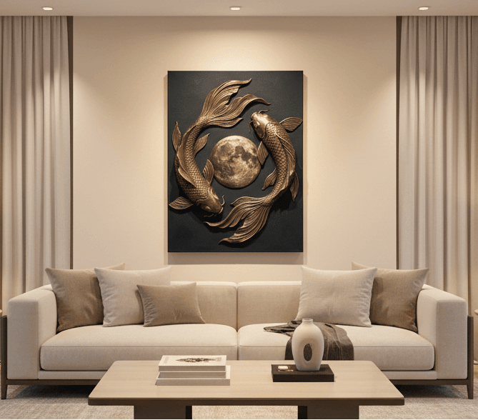 Black and Gold Moon Wall Art – Modern Luxury Canvas Decor (Flat or 3D Hand - Embellished Finish) - Sense for Decor