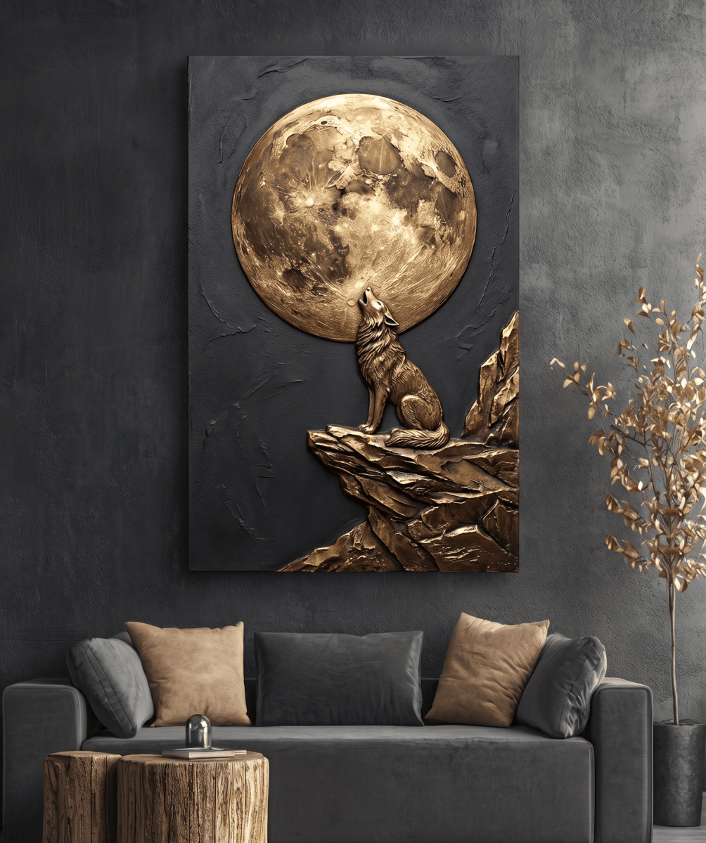 Black and Gold Moon Wall Art – Modern Luxury Canvas Decor (Flat or 3D Hand - Embellished Finish) - Sense for Decor