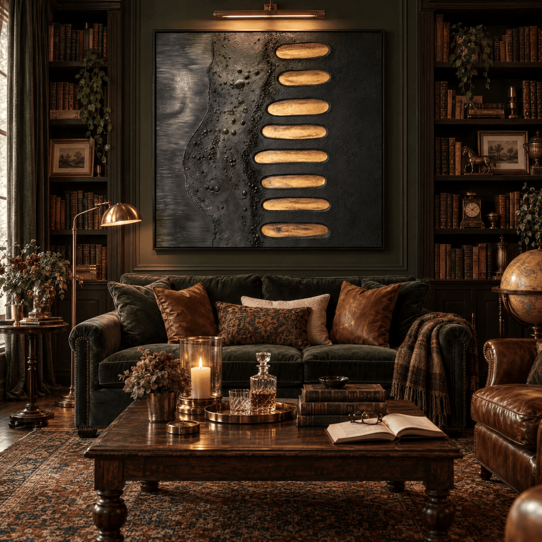 Black and Gold Wall Art – Oversized Minimalist Textured Look Canvas with Gold Leaf for Living Room - Sense for Decor