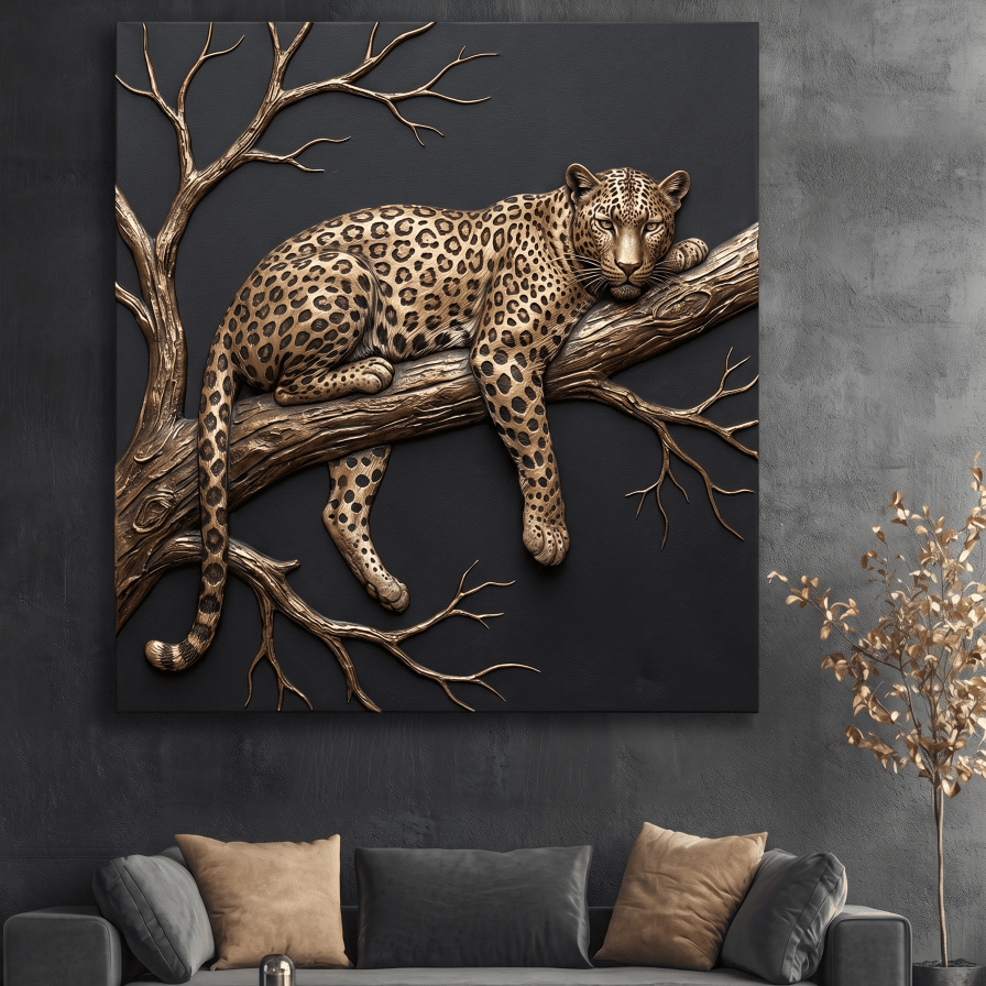 Black and Gold Wild Animals Wall Art – Luxury Canvas Wall Decor (Flat or 3D Hand - Embellished Finish) - Sense for Decor
