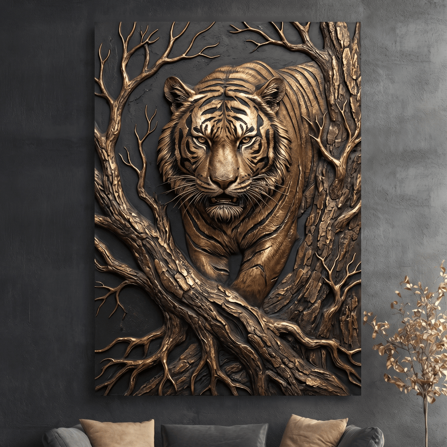 Black and Gold Wild Animals Wall Art – Luxury Canvas Wall Decor (Flat or 3D Hand - Embellished Finish) - Sense for Decor