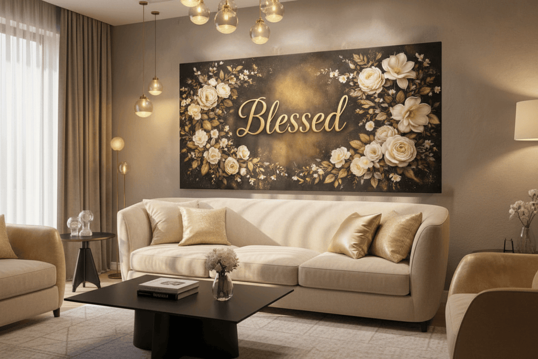 Blessed Midnight Floral Wall Art - Gold & Ivory Rose Canvas with Dramatic Black Backdrop - Sense for Decor