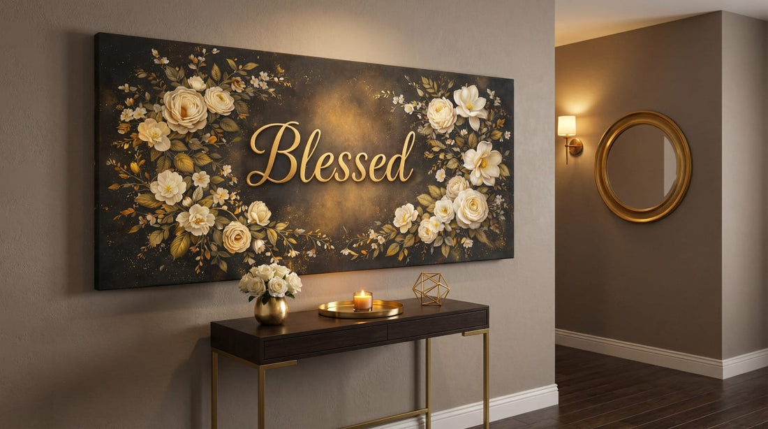 Blessed Midnight Floral Wall Art - Gold & Ivory Rose Canvas with Dramatic Black Backdrop - Sense for Decor