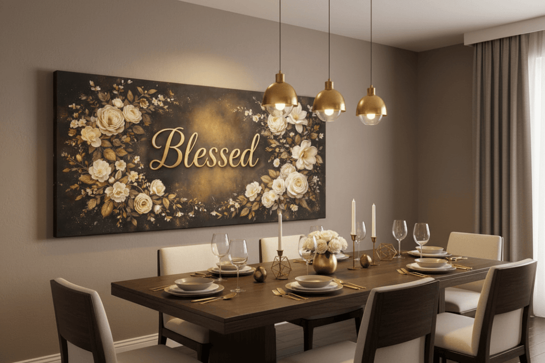 Blessed Midnight Floral Wall Art - Gold & Ivory Rose Canvas with Dramatic Black Backdrop - Sense for Decor