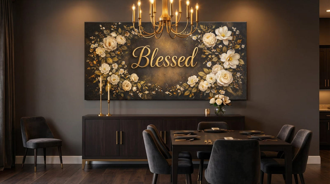 Blessed Midnight Floral Wall Art - Gold & Ivory Rose Canvas with Dramatic Black Backdrop - Sense for Decor