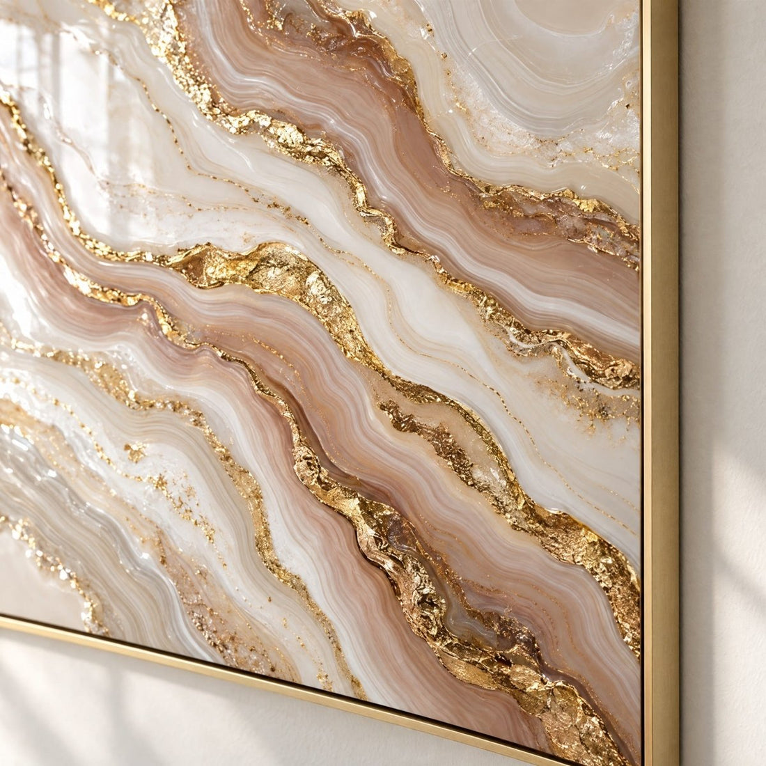 Blush and Gold Wall Art – Oversized Agate Marble Swirl Textured Look Canvas for Living Room - Sense for Decor