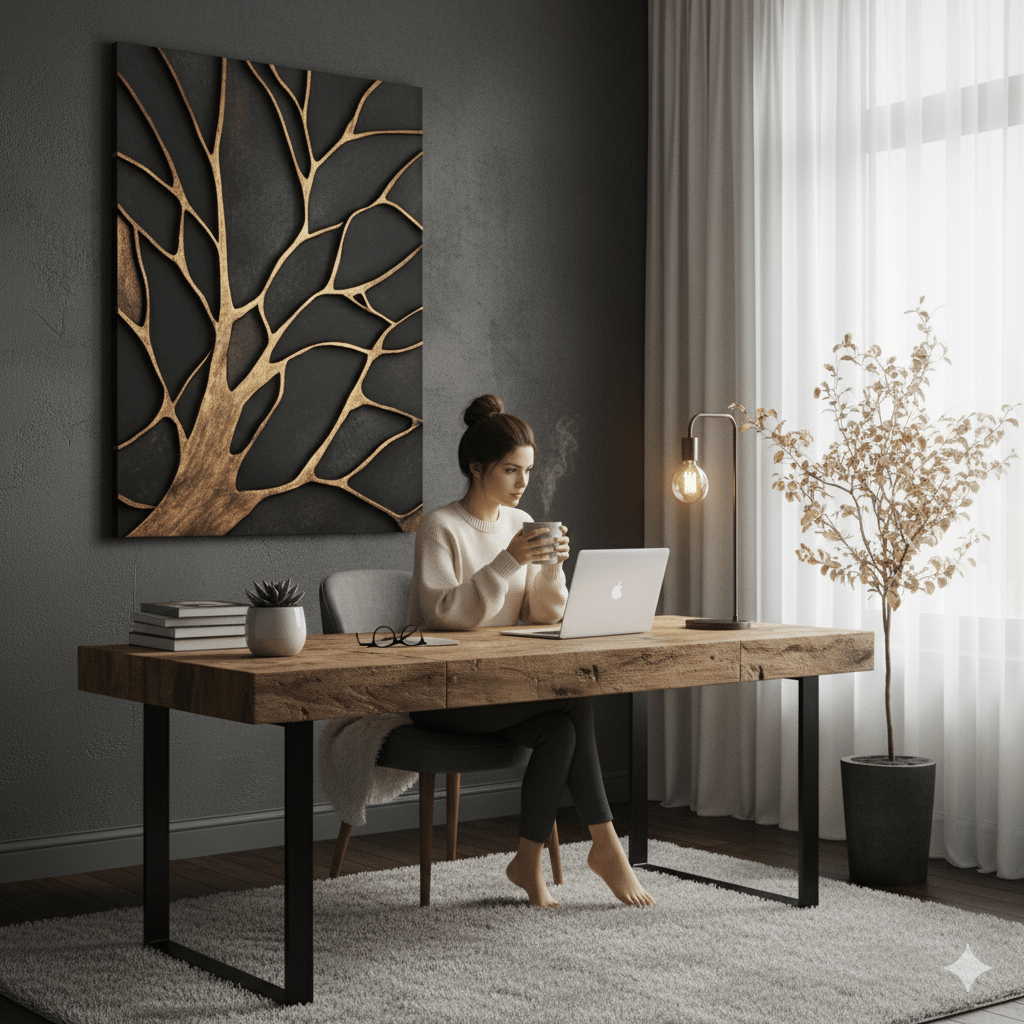Bronze Branches – Abstract Tree Silhouette Wall Art Canvas - Sense for Decor