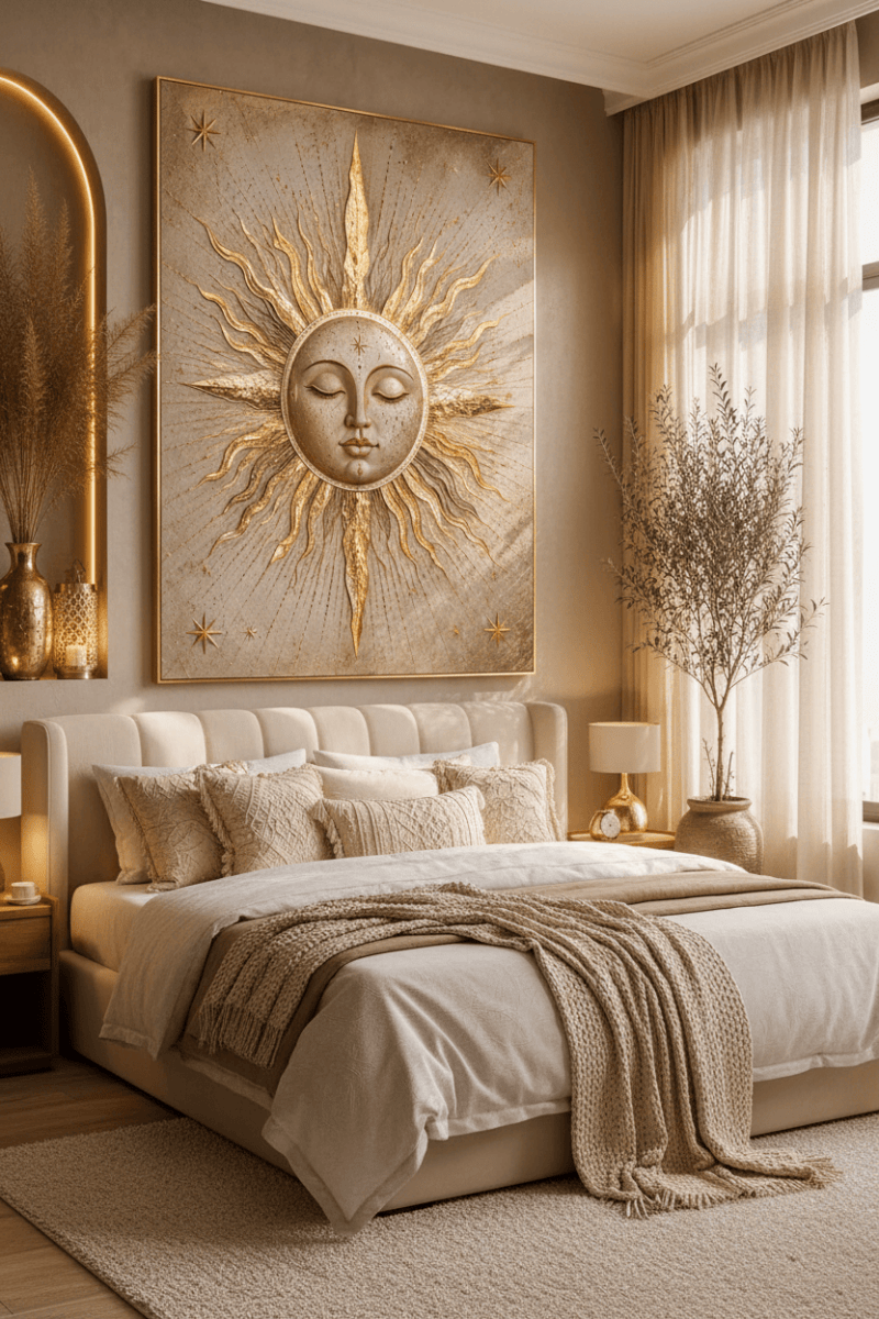 Celestial Golden Sun Wall Art – Luxury Boho Sunburst Canvas Print for Living Room Decor - Sense for Decor