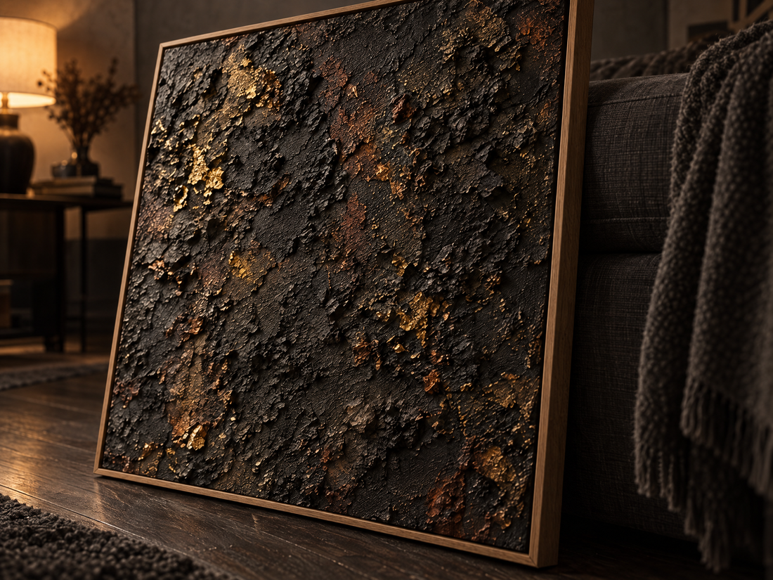 Close up of the encrusted charcoal surface and the copper catching the light