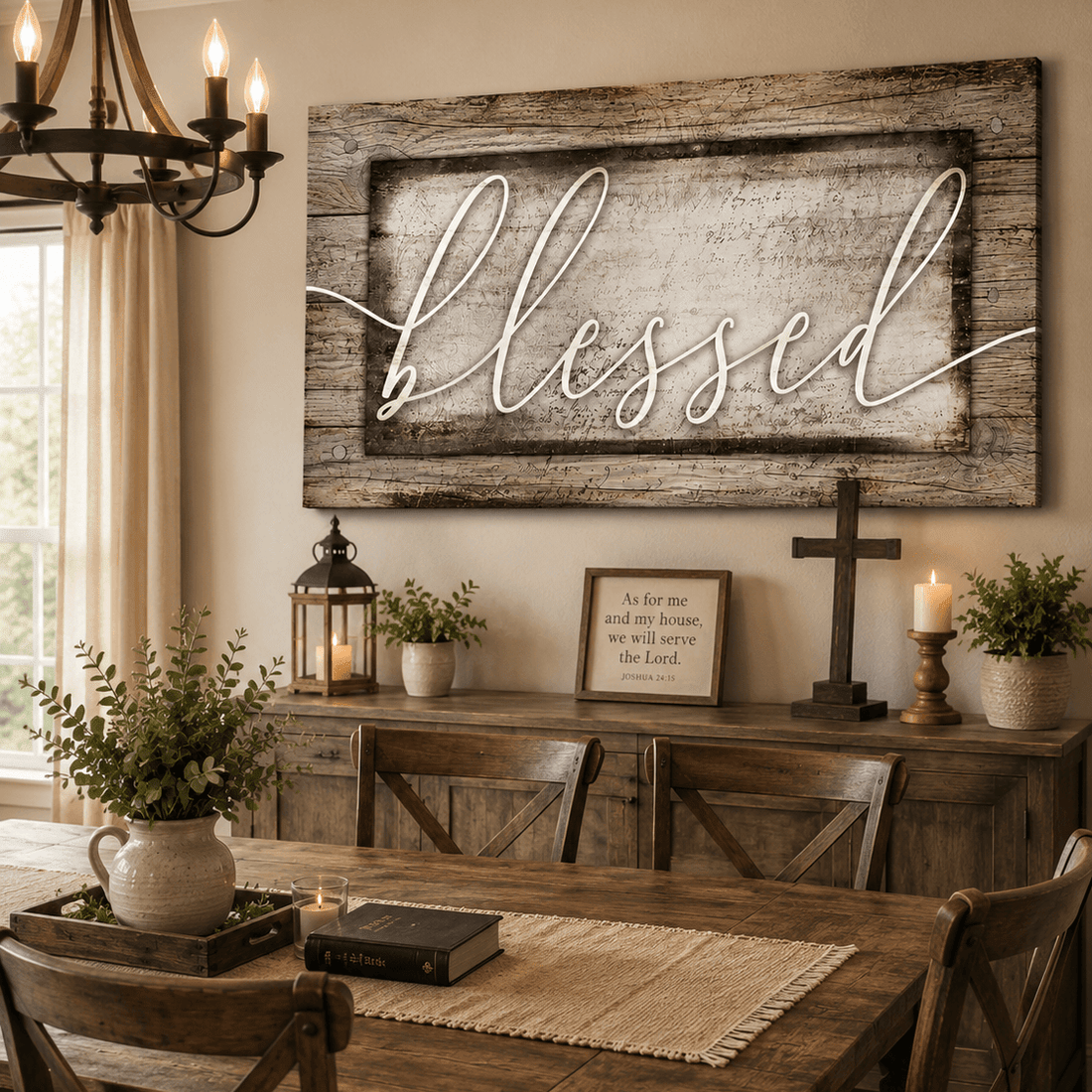 Christian Wall Art: Blessed Word Sign – Faith-Based Living Room Accent - Sense for Decor