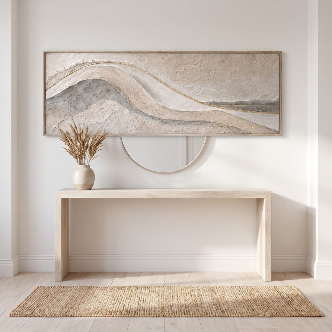 Coastal Wall Art – Oversized Panoramic Sculpted Wave Textured Look Canvas for Living Room - Sense for Decor
