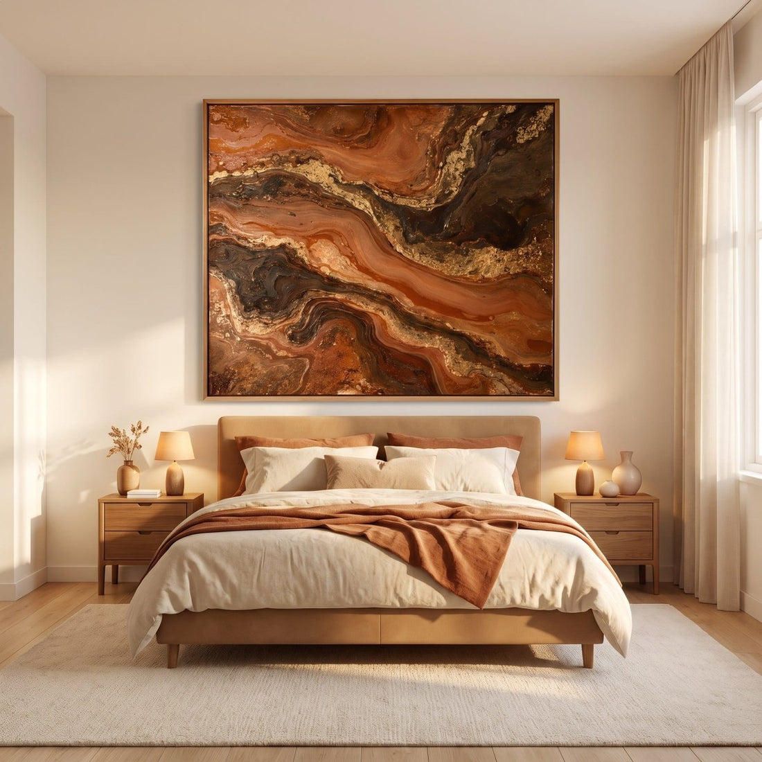 Copper and Gold Wall Art – Oversized Canyon River Textured Look Canvas for Living Room - Sense for Decor